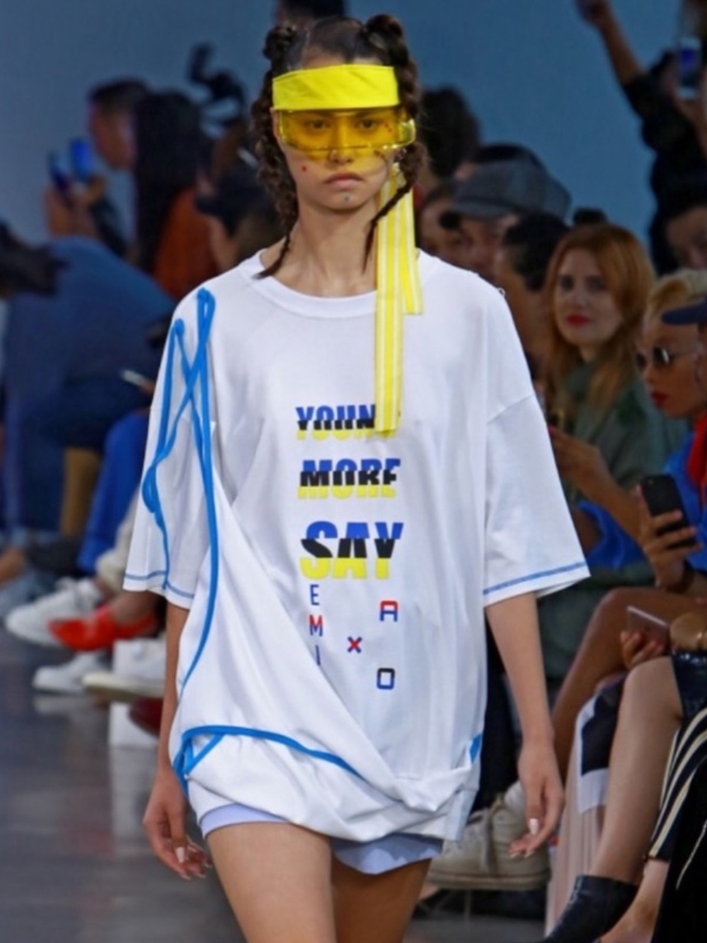 Semir x CJ YAO Graphic Tee w/ Detachable Overlay Bib White Blue Yellow NYFW